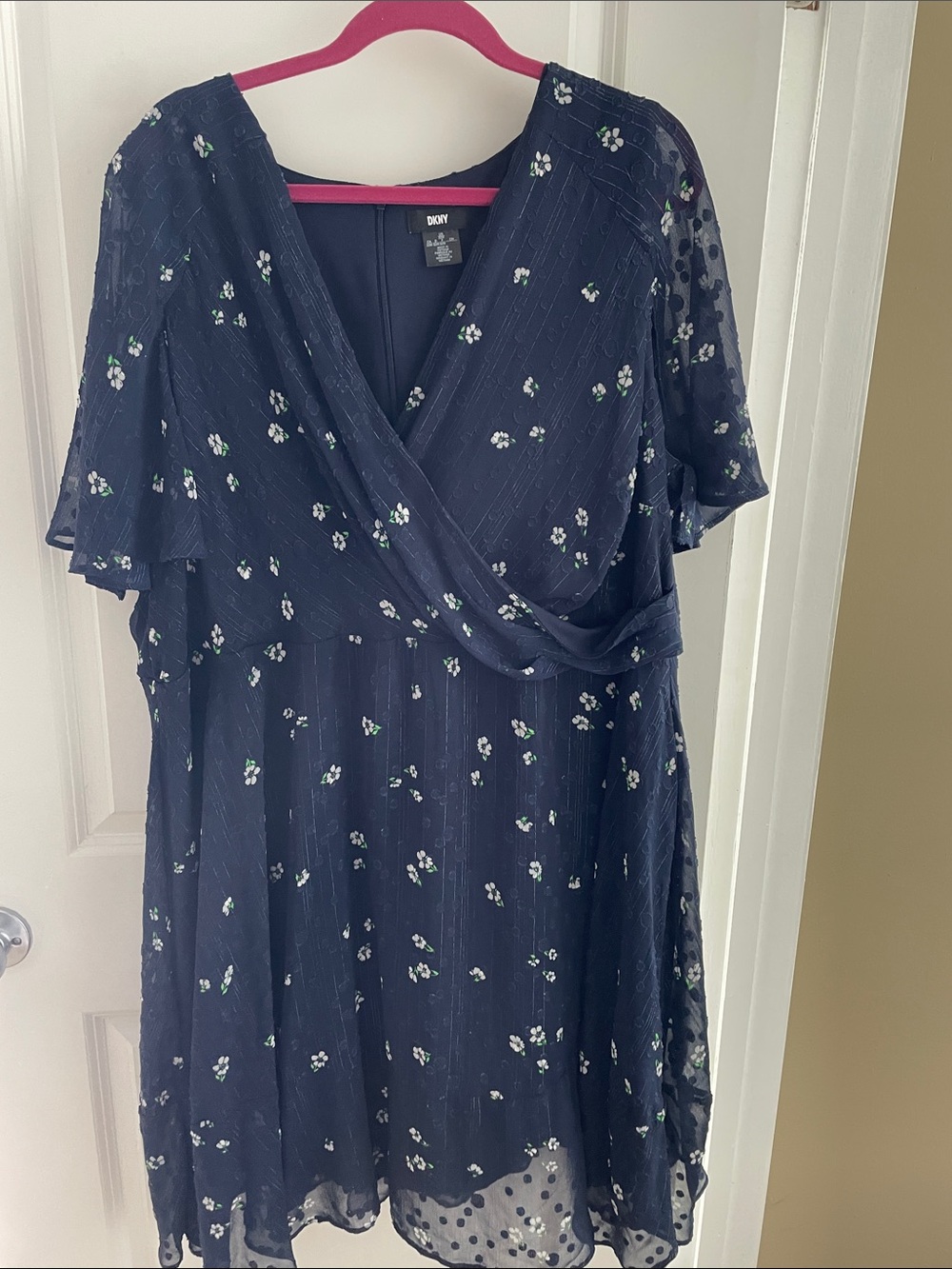 DKNY Navy Floral Midi Wrap Dress